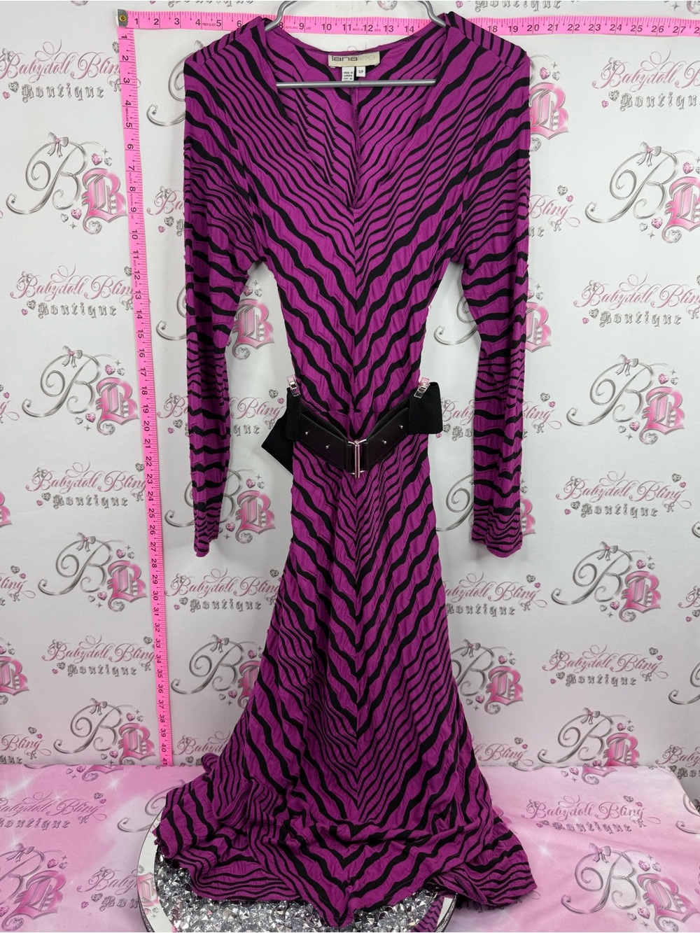 LANALEE dress Magenta Zebra-Print Long Sleeve Maxi Dress with Removable Belt
